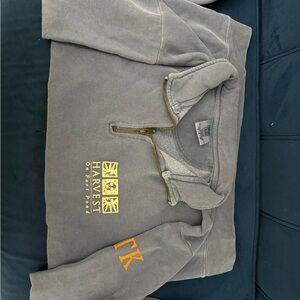 Gray Half-Zip Sweatshirt with Yellow and Orange Accents